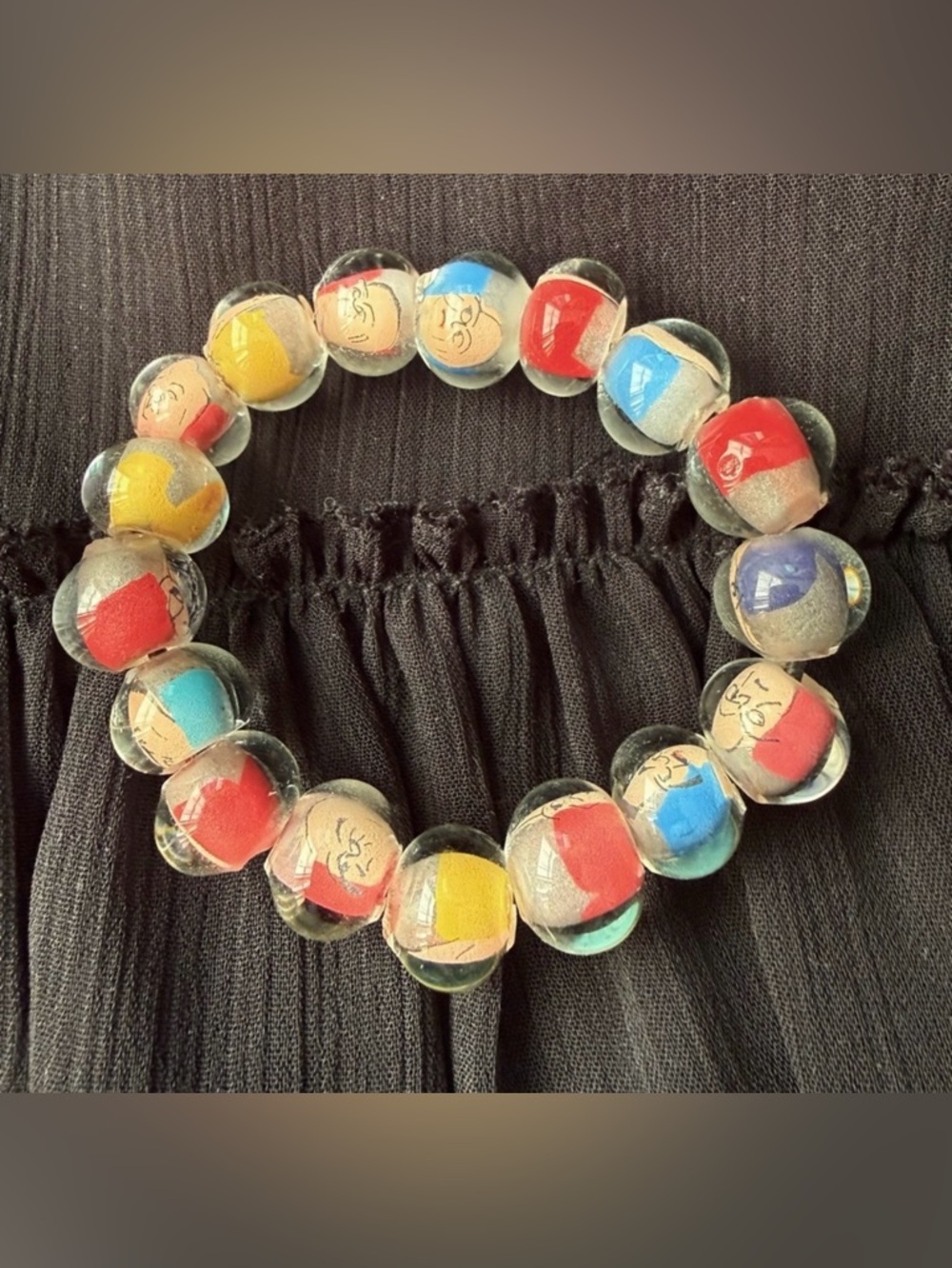 Antique Painted Chinese Glass Beads Bracelet